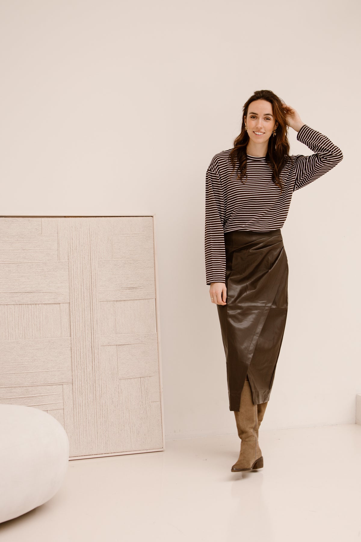 T-shirt striped brown/white