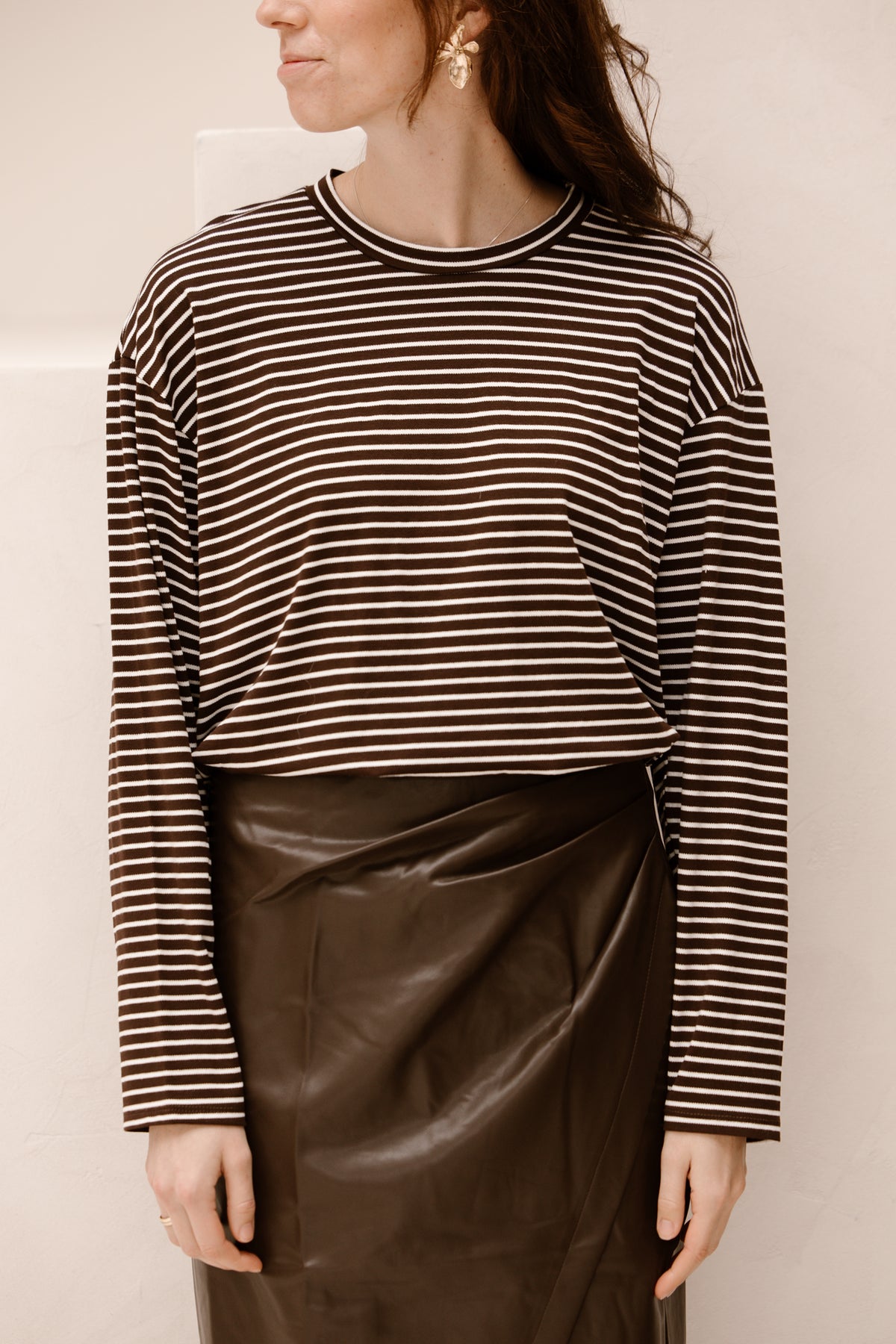 T-shirt striped brown/white