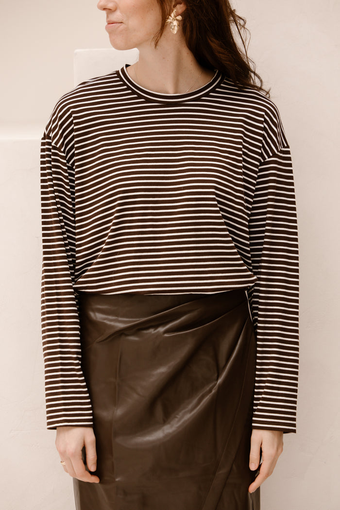 T-shirt striped brown/white