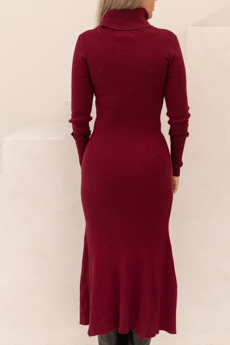 Long wine col dress