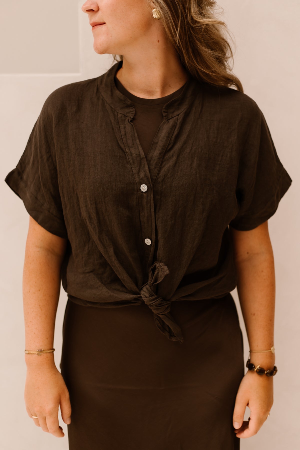 Linnen blouse brown