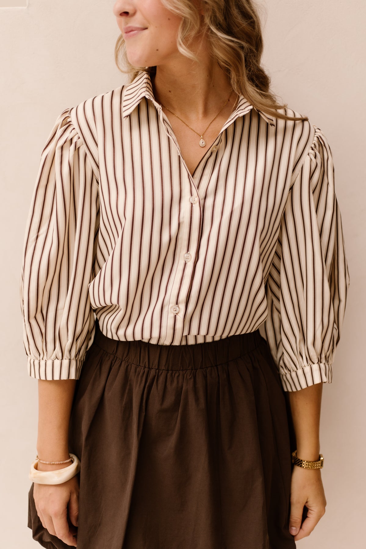 Bobbie Blouse Brown Stripe