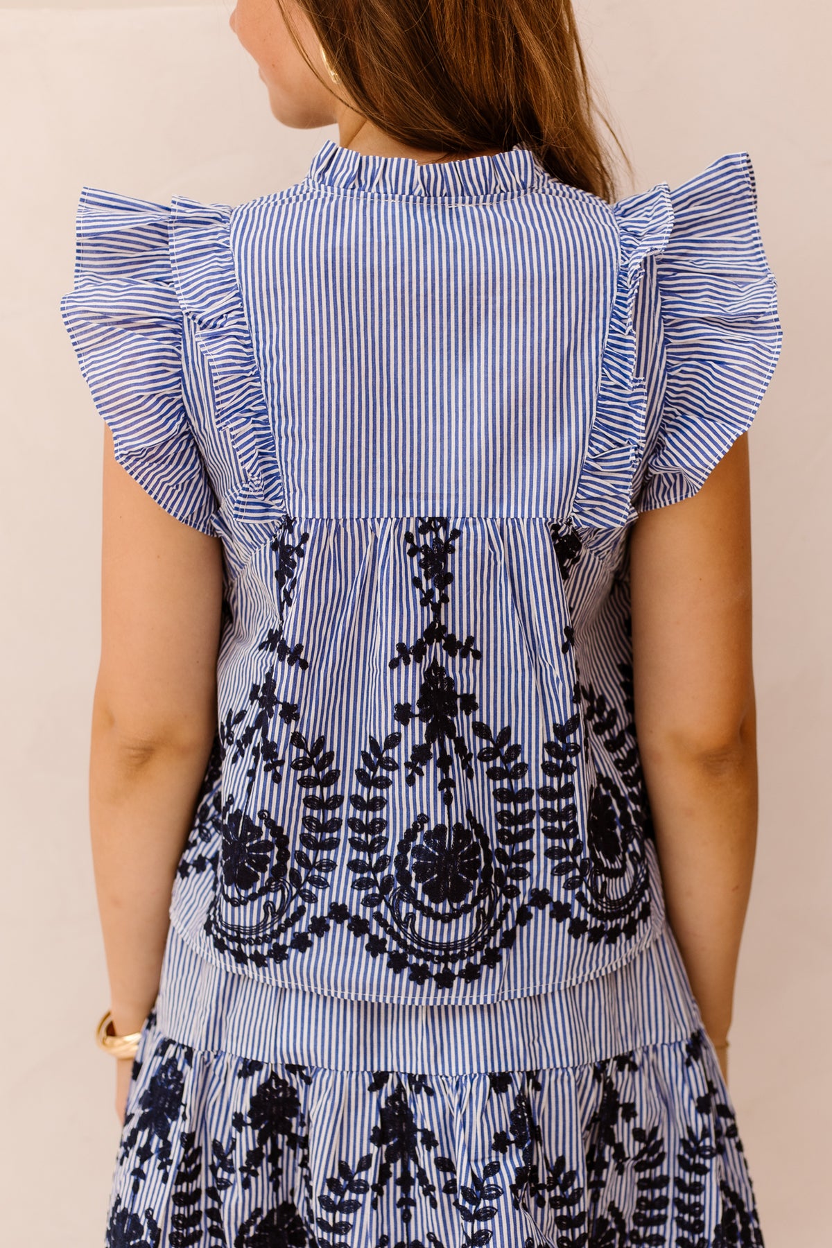 Jayla Stripe Embroidery Top Blue