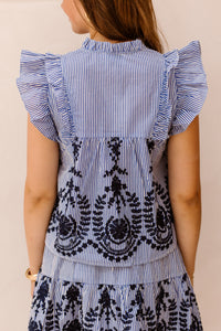 Jayla Stripe Embroidery Top Blue