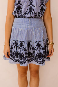 Tarrow Stripe Embroidery Skirt Blue