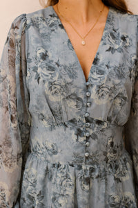 Mabella Crepe Print Dress Dusty Blue