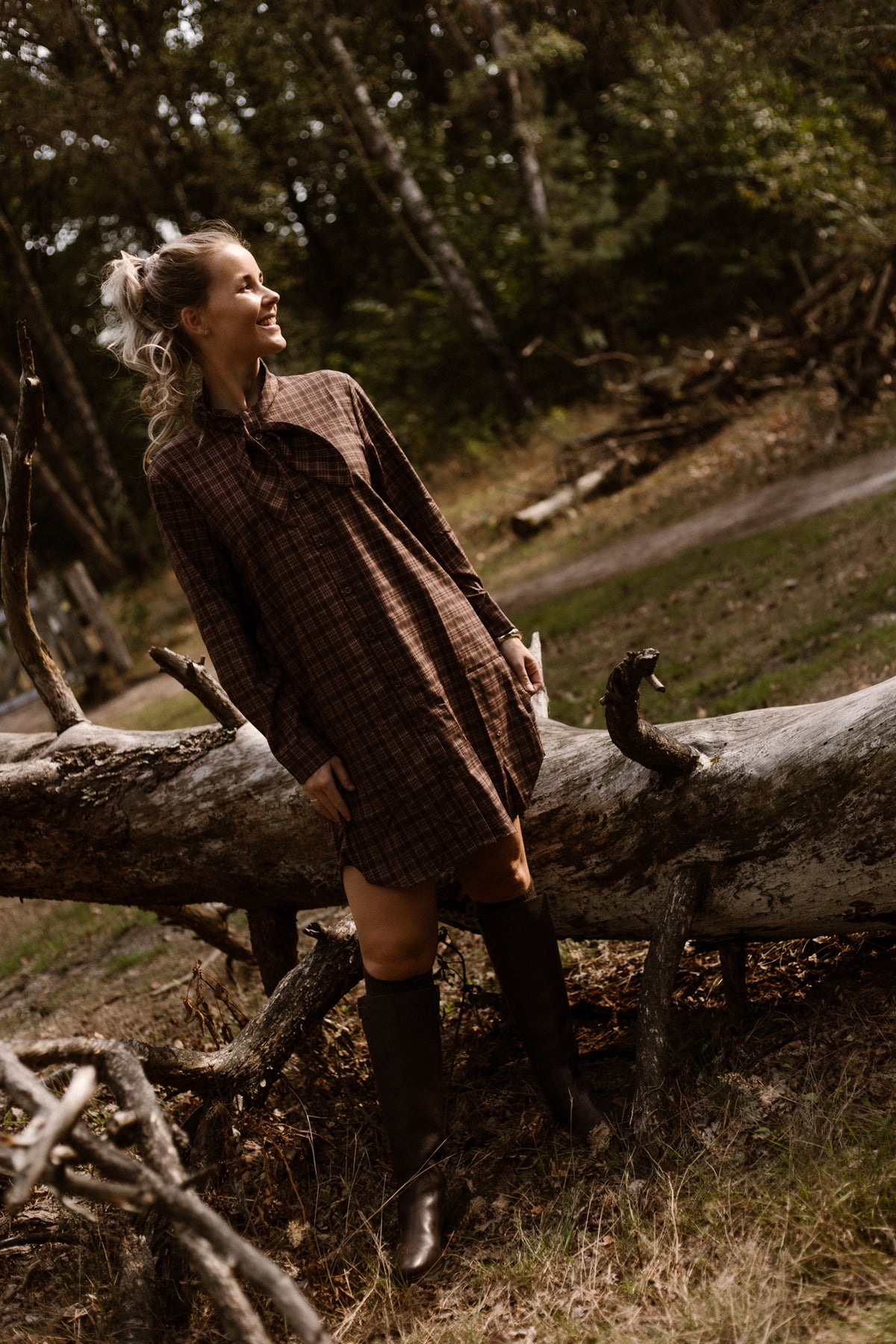 Jola check dress brown/beige