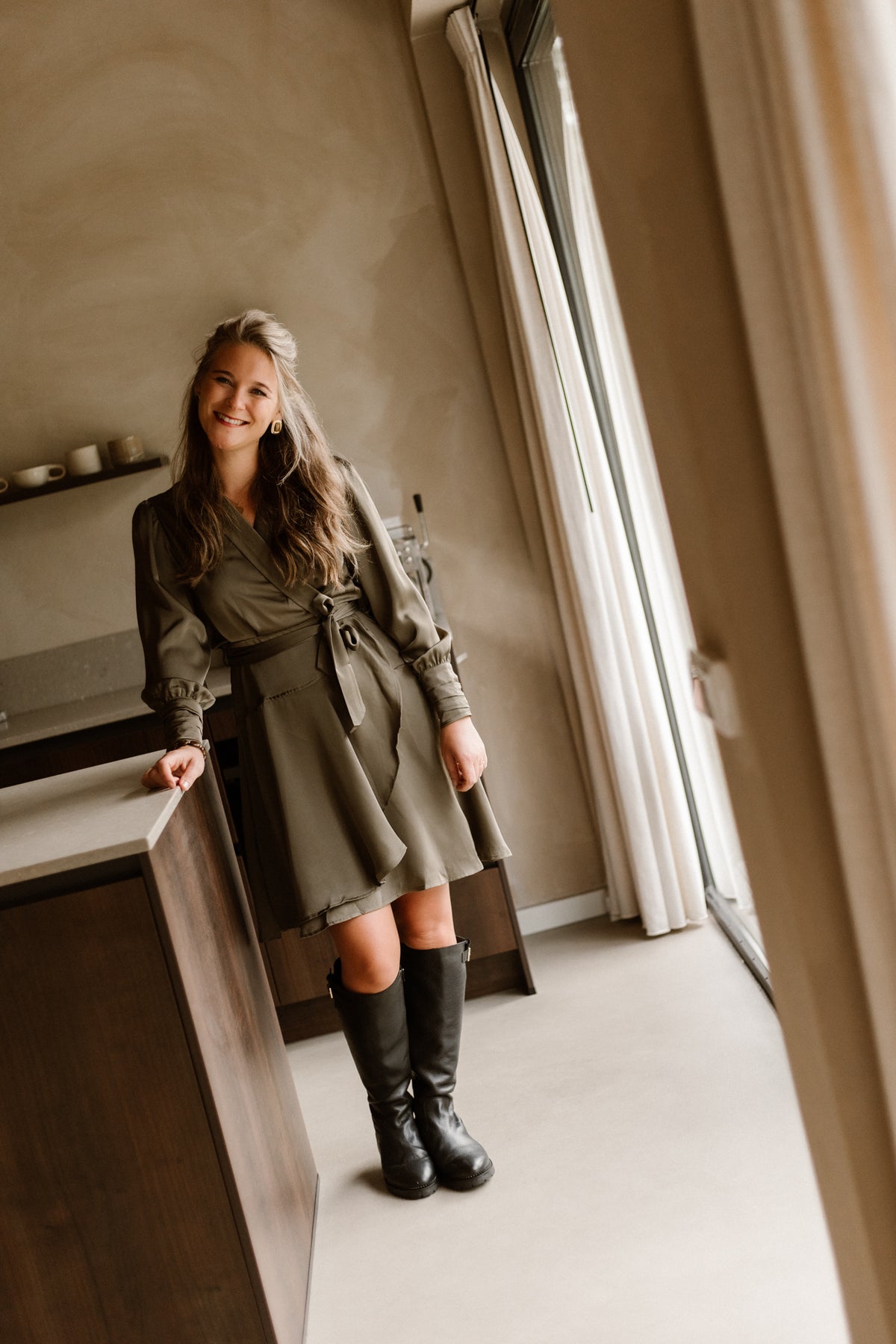 Lisa Sateen Dress Armygreen