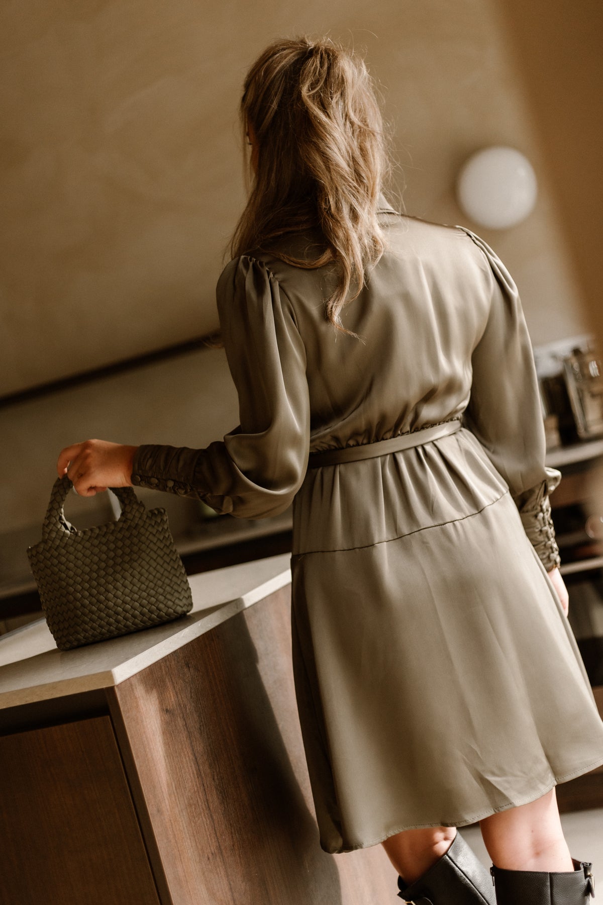 Lisa Sateen Dress Armygreen
