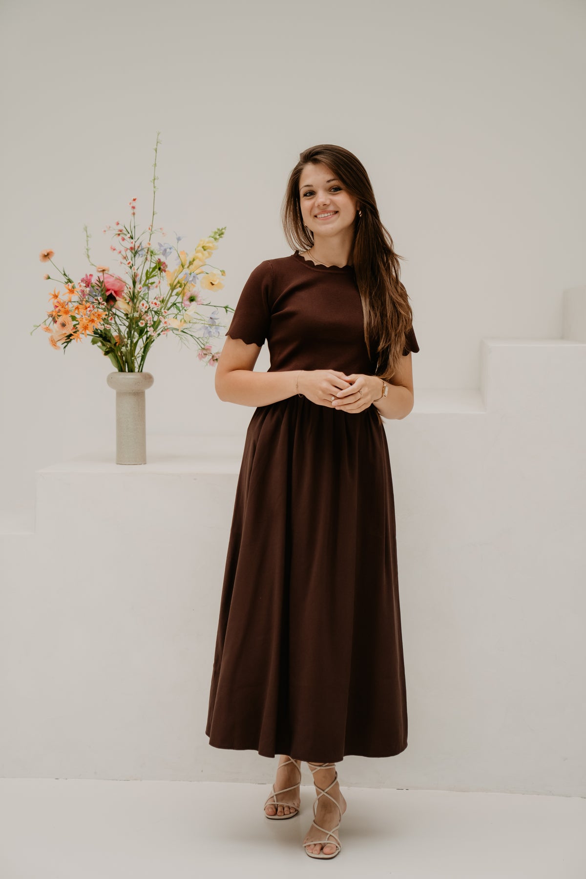 Objfia HW Midi Skirt Seal Brown