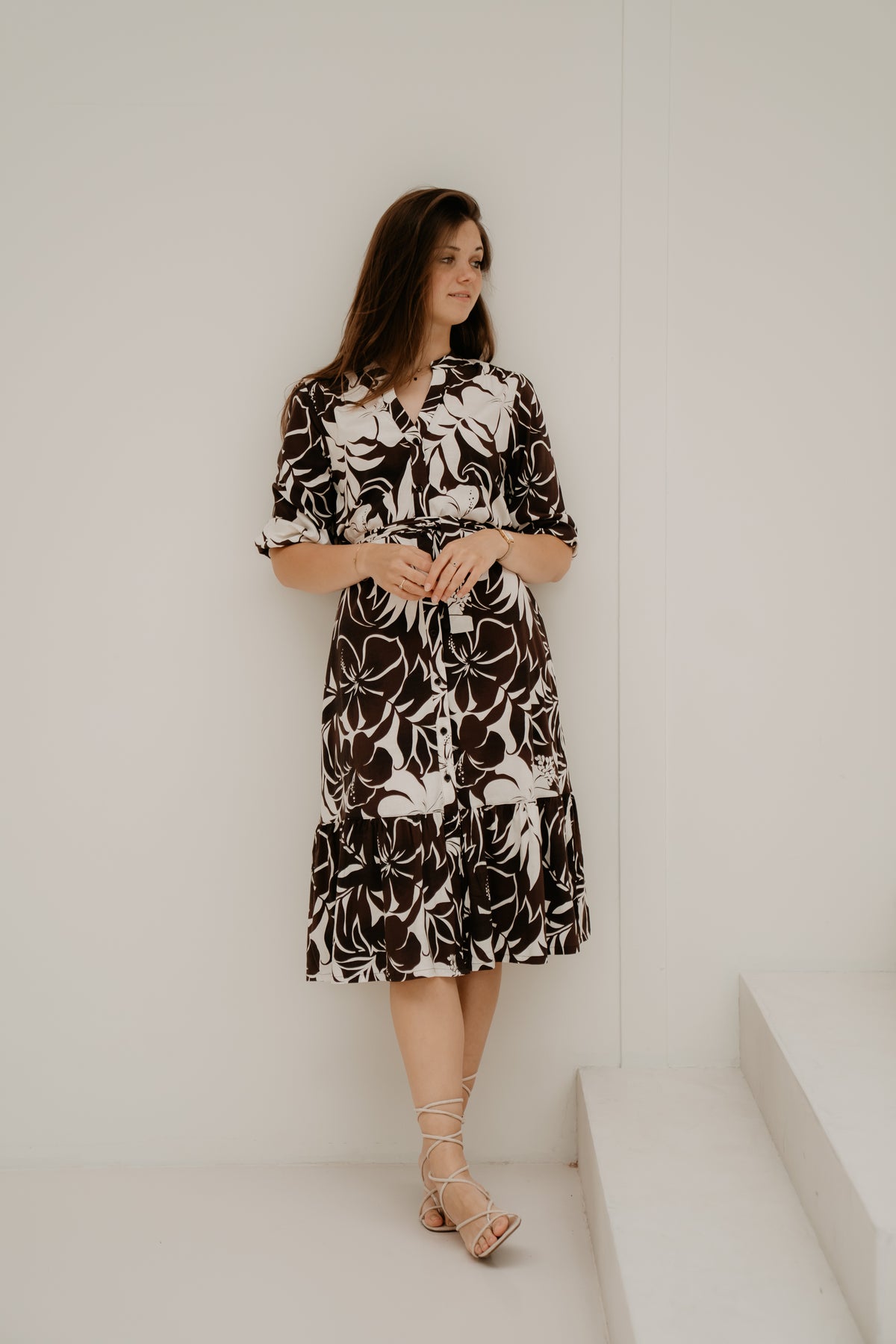 Woven dress tropical hibiscus