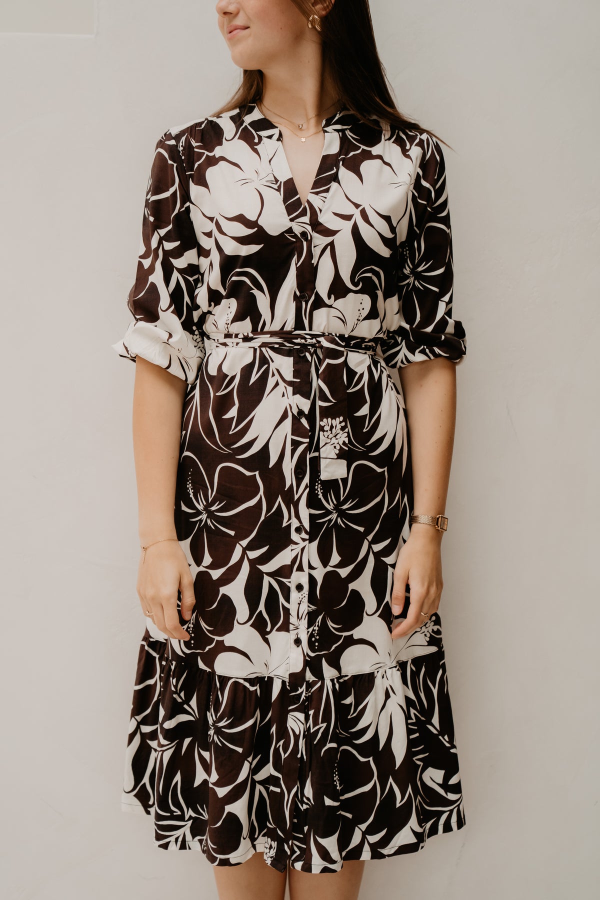 Woven dress tropical hibiscus