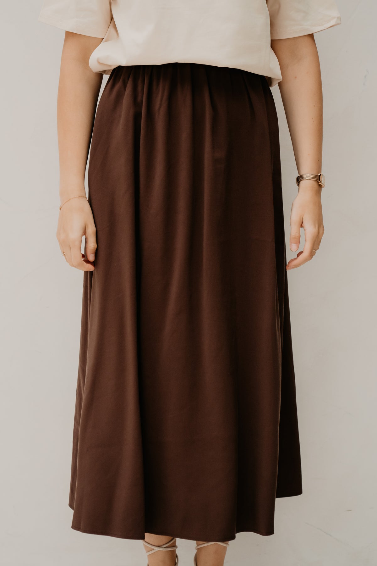 Objfia HW Midi Skirt Seal Brown