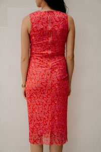 Pleun print mesh jurk rood/roze