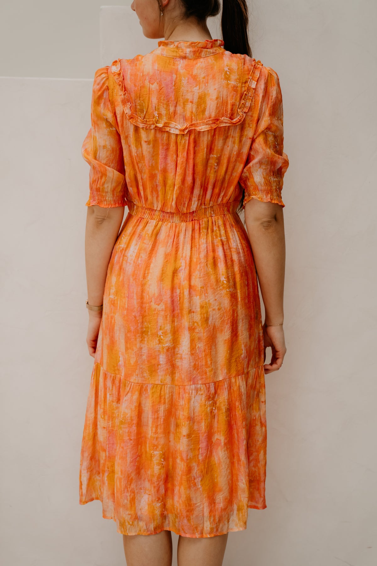 Poppy lange print jurk oranje