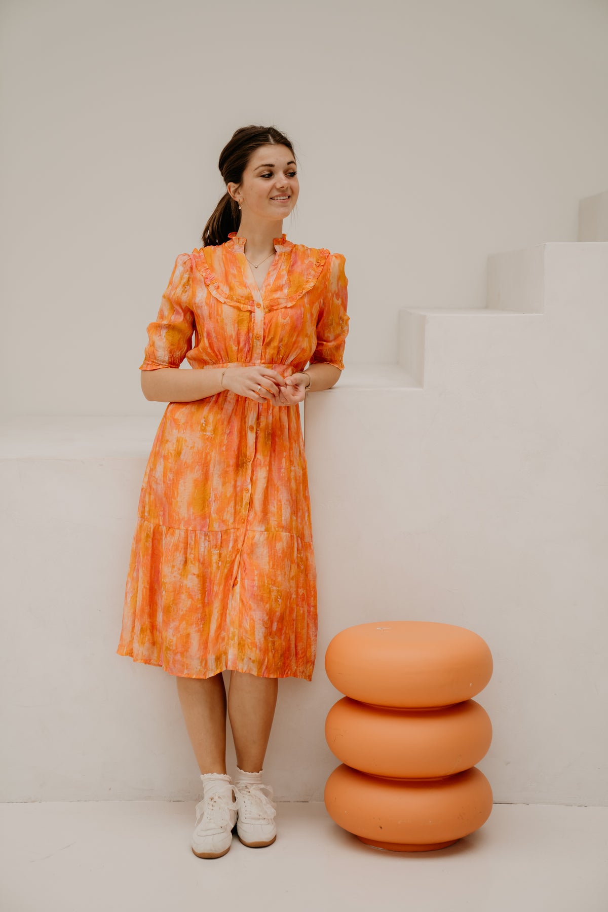 Poppy lange print jurk oranje