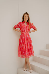 Poppy lange print jurk roze