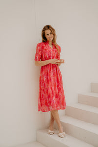 Poppy lange print jurk roze