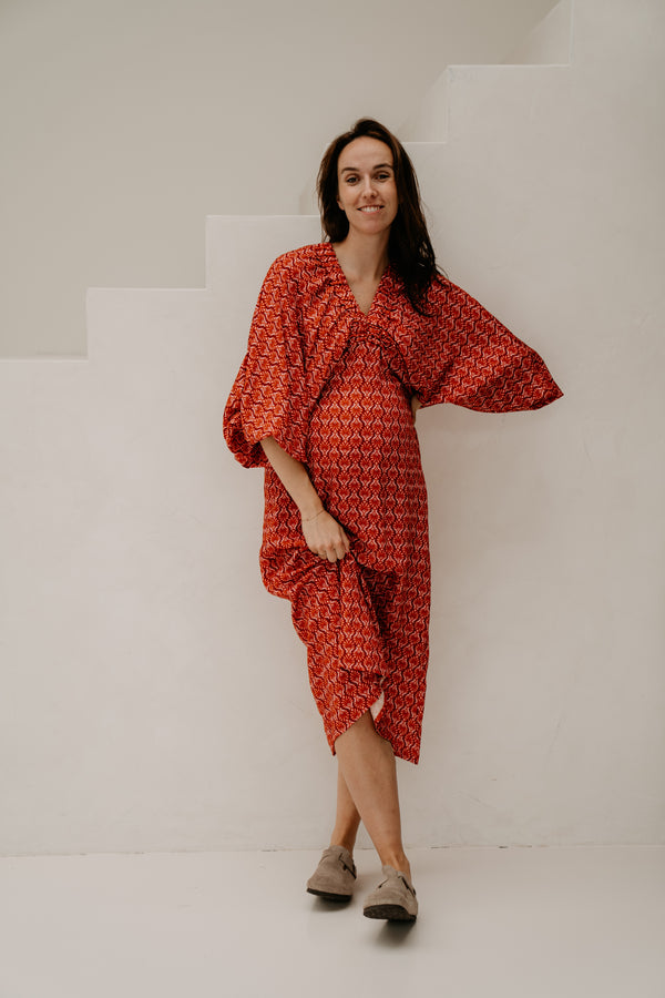 Whitney Midi Dress Red Pink