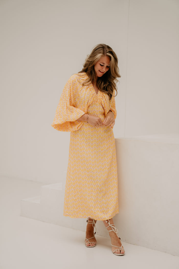 Whitney Midi Dress Yellow Pink