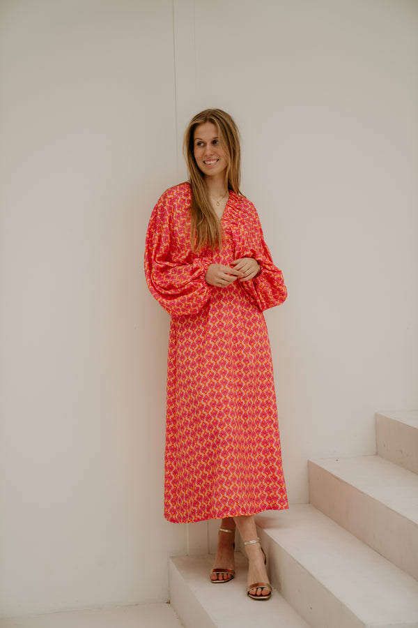 Whitney Midi Dress Orange Pink
