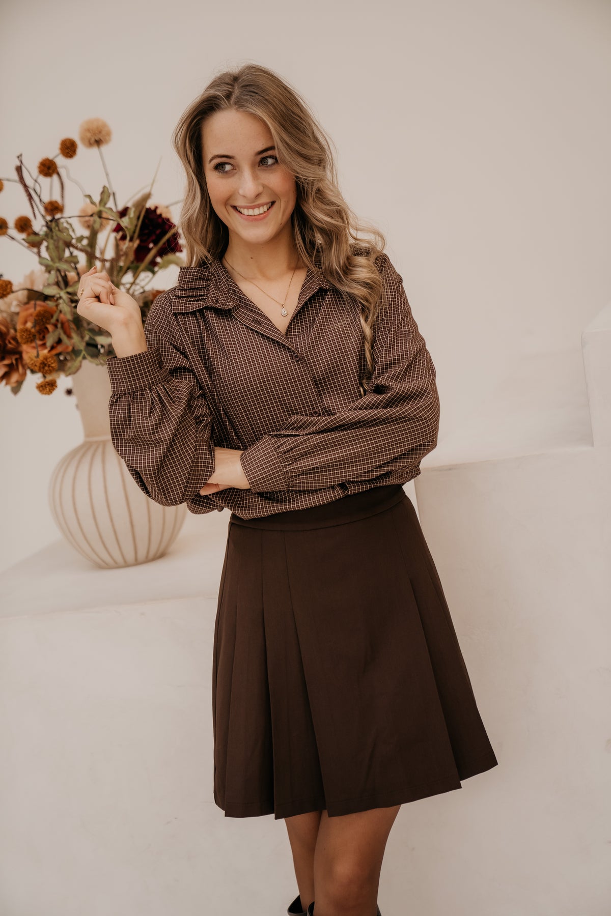 Eefje check blouse brown