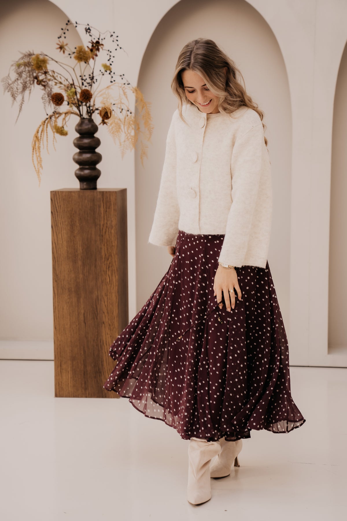 Frieke dot skirt plum