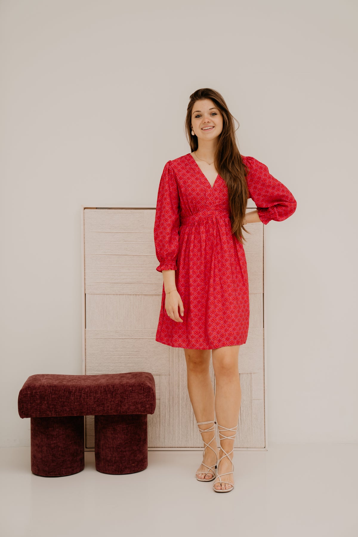 Silke bedrucktes Kleid rot/rosa