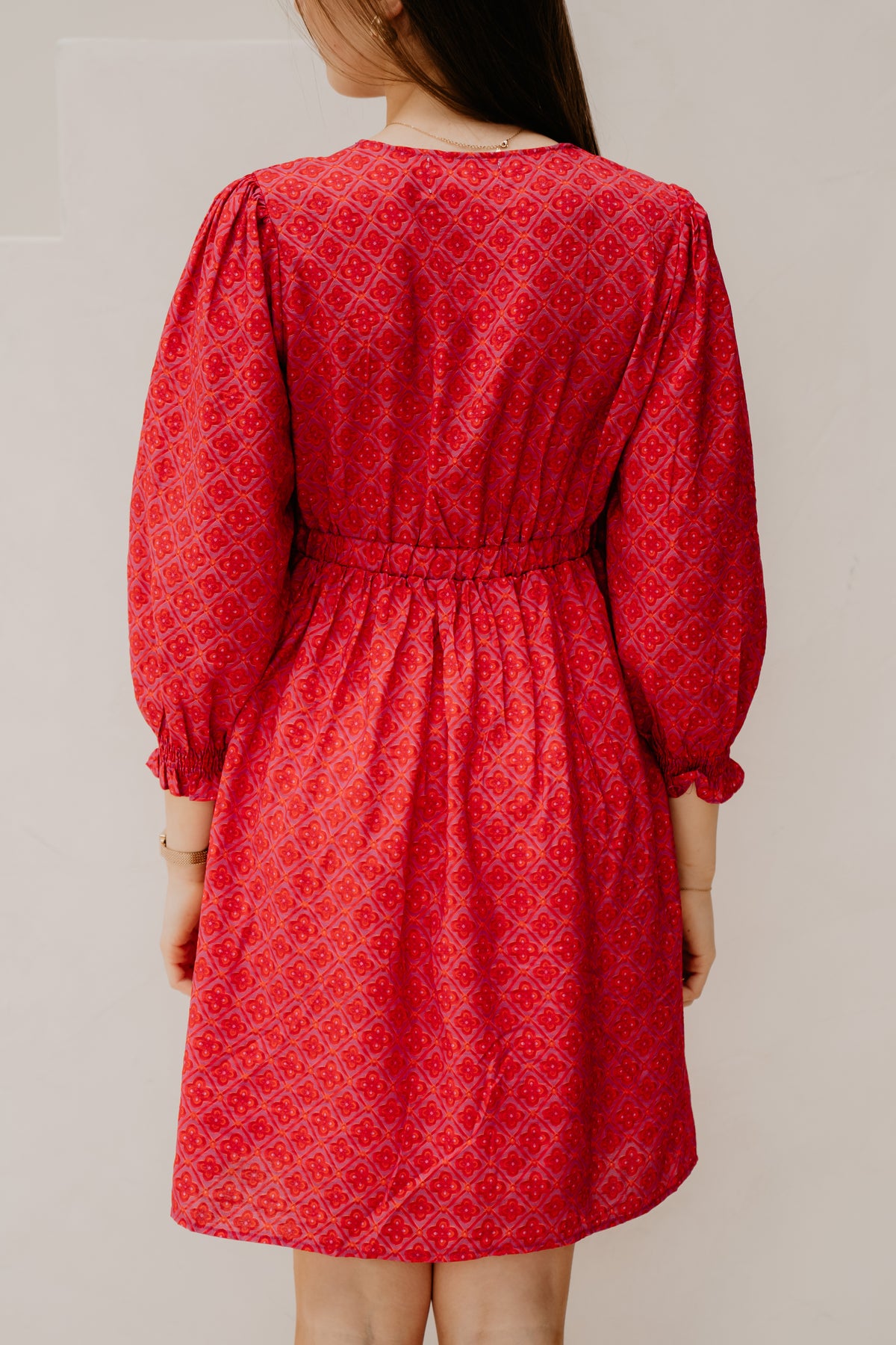 Silke bedrucktes Kleid rot/rosa
