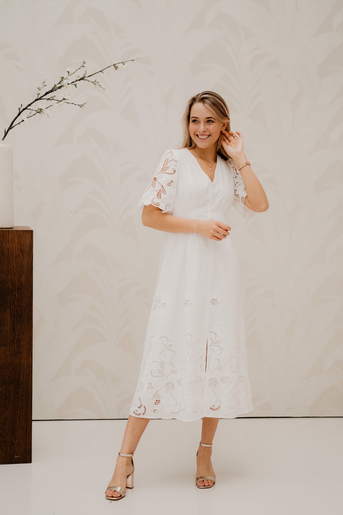 Lunette Emb Dress White