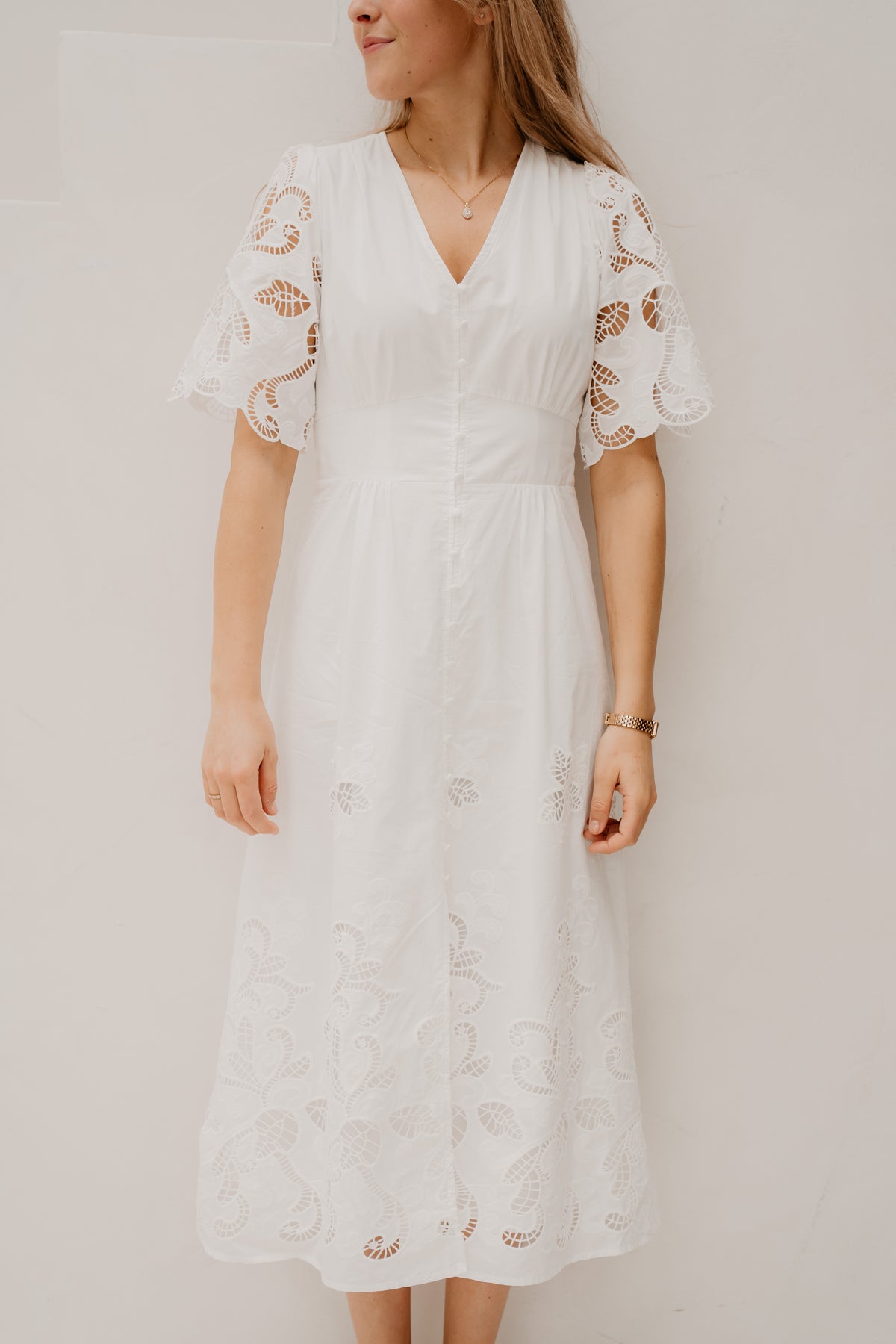 Lunette Emb Dress White