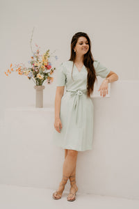 Wrap Dress Linnen Structure Print Pistachio