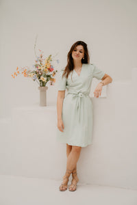 Wrap Dress Linnen Structure Print Pistachio