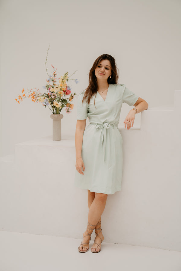 Wrap Dress Linnen Structure Print Pistachio