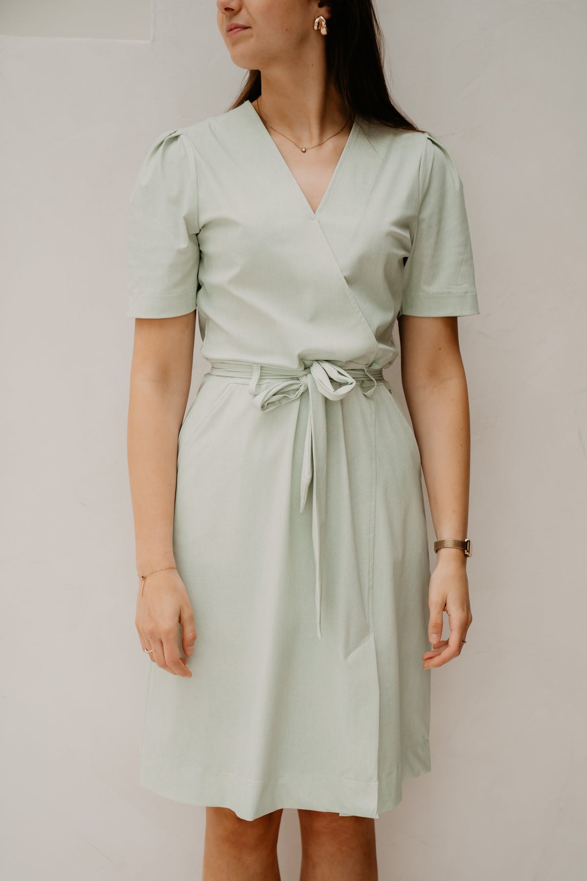 Wrap Dress Linnen Structure Print Pistachio