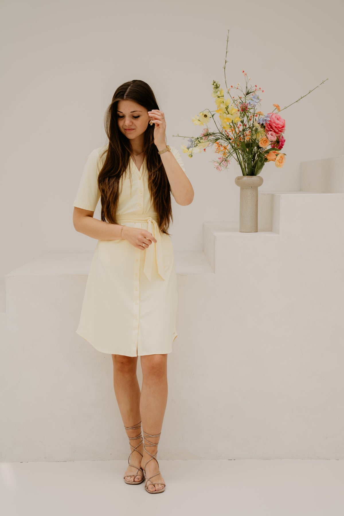 Dress V Neck Pastel Yellow