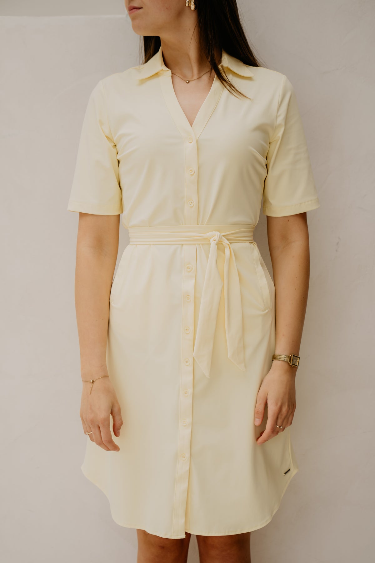 Dress V Neck Pastel Yellow
