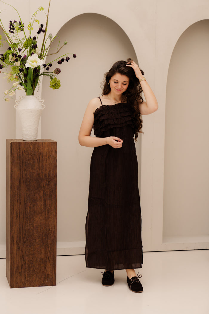 Objlyne S/L RE Long Dress Seal Brown