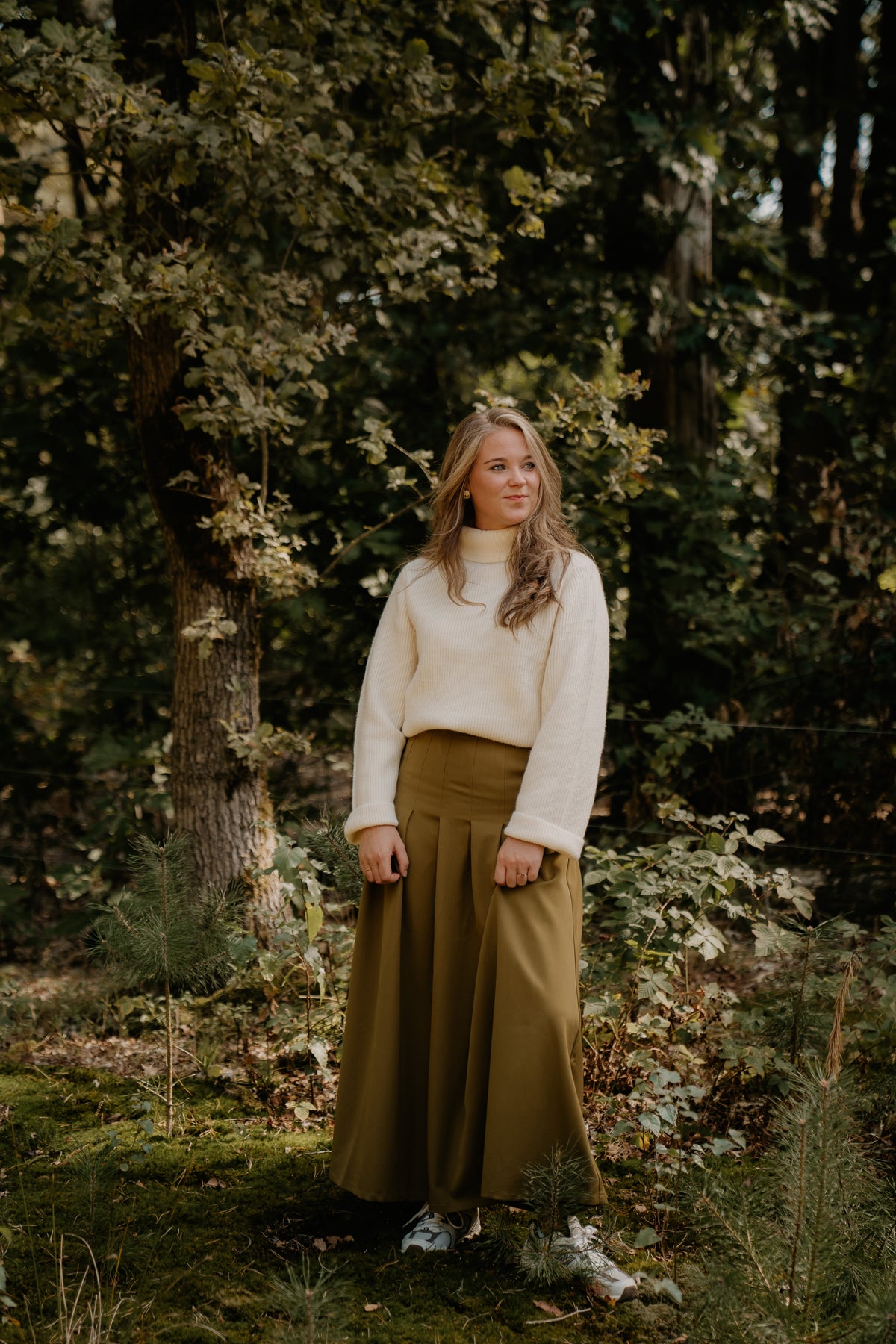Mariella Plisseerock Lang Moosgrün