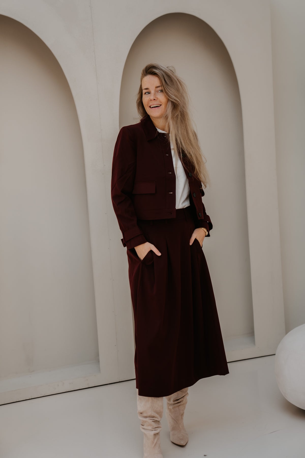 TerryCC Pleat Skirt Wine Red