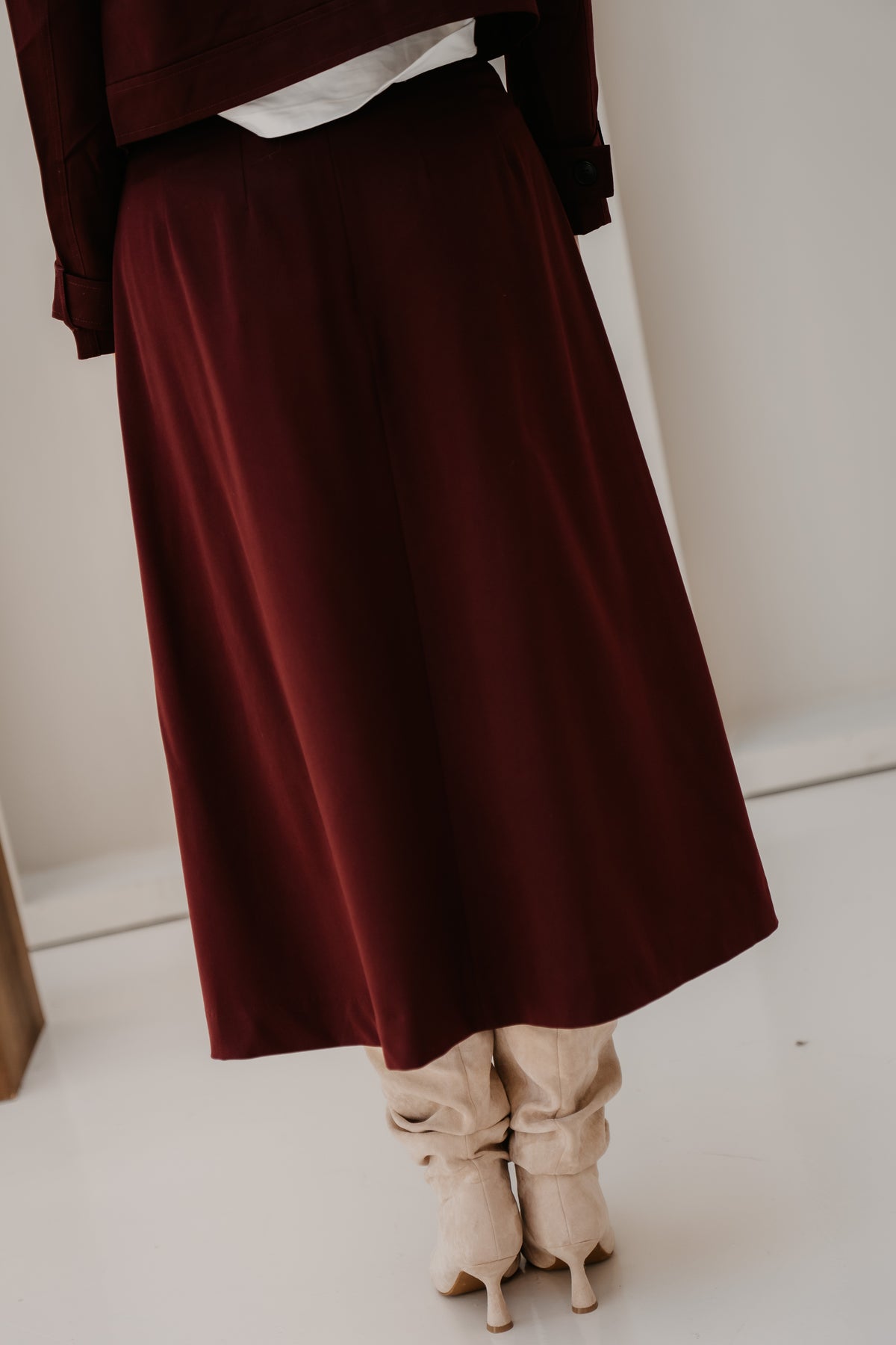 TerryCC Pleat Skirt Wine Red