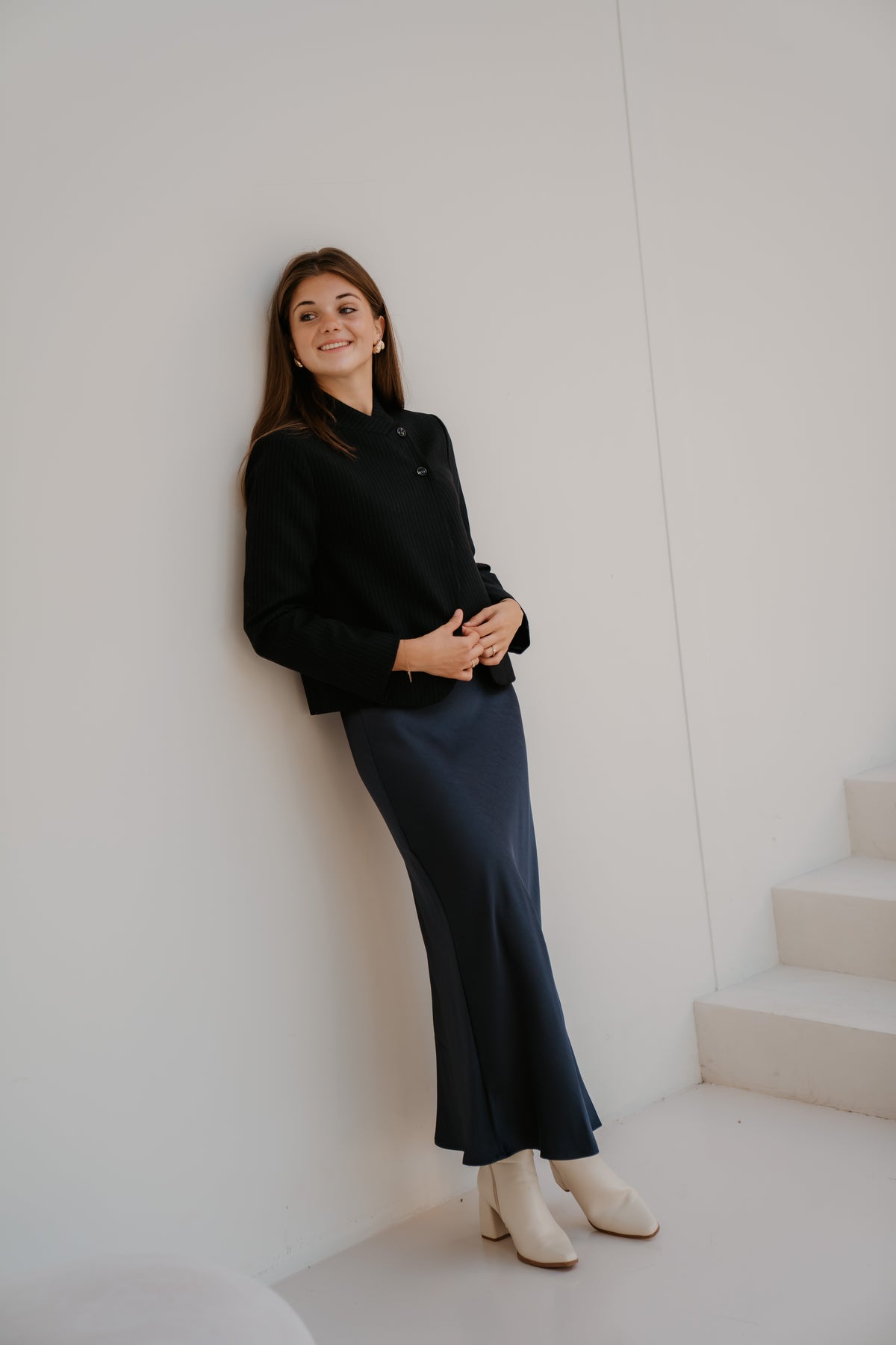 Tiria Slim Prinstripe Blazer Dark Navy