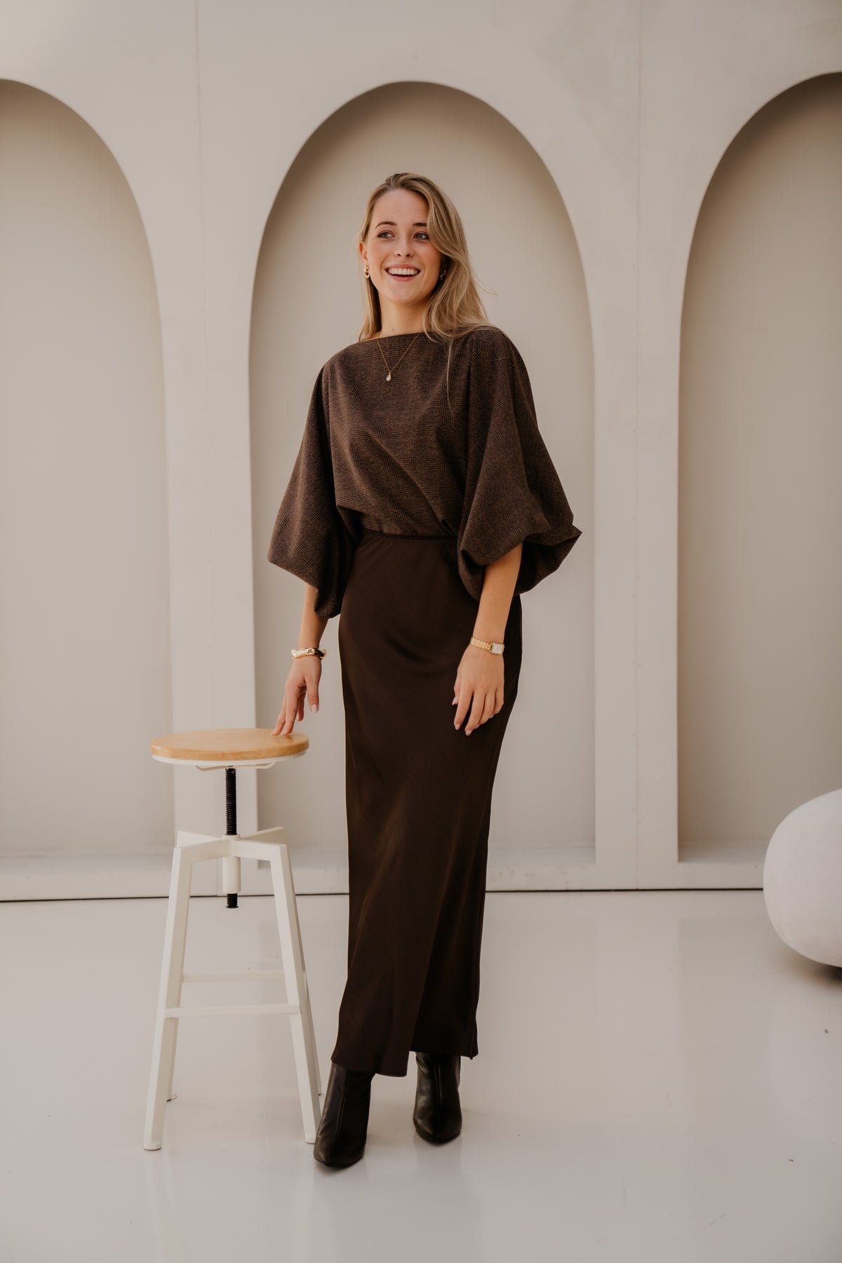 Gera Ruit Blouse Bruin