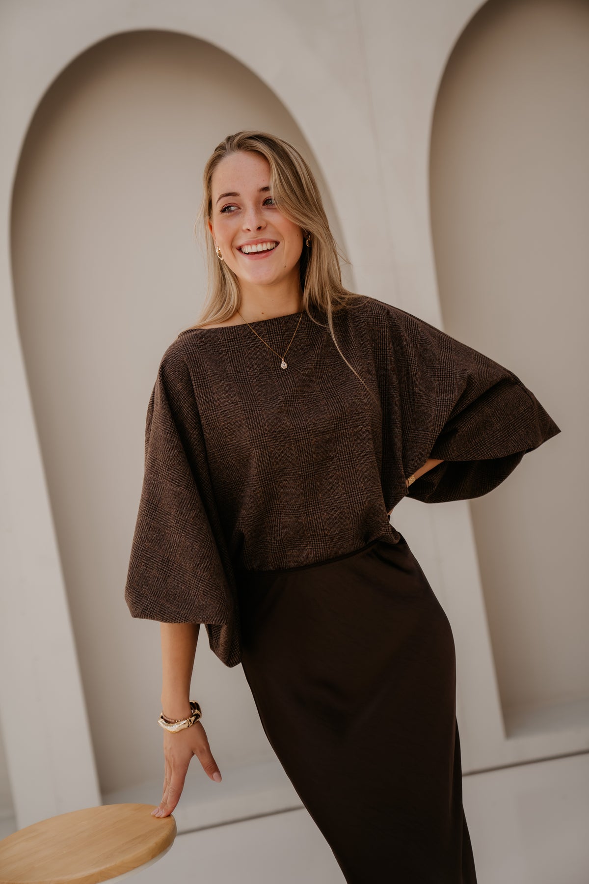 Gera Ruit Blouse Bruin
