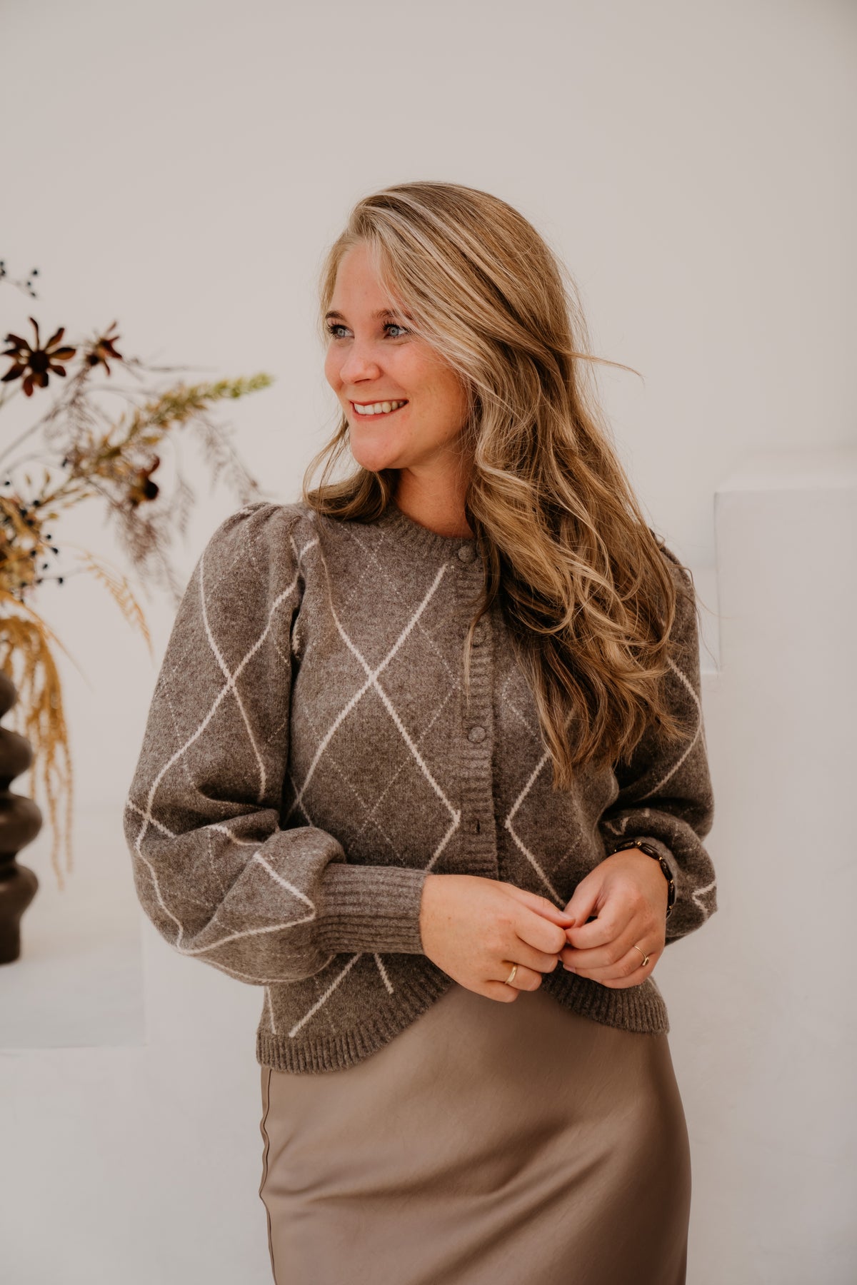 Koteas Check Knit Cardigan Taupe