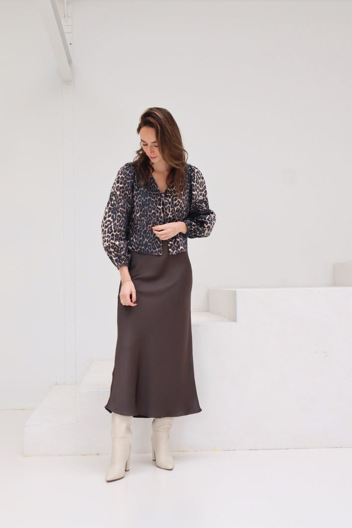 Vicky heavy sateen skirt dark brown