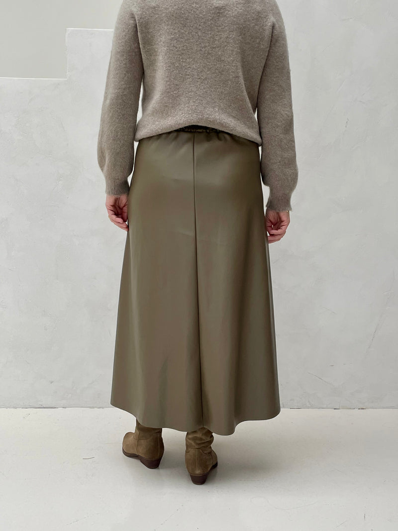 Leather midi skirt taupe
