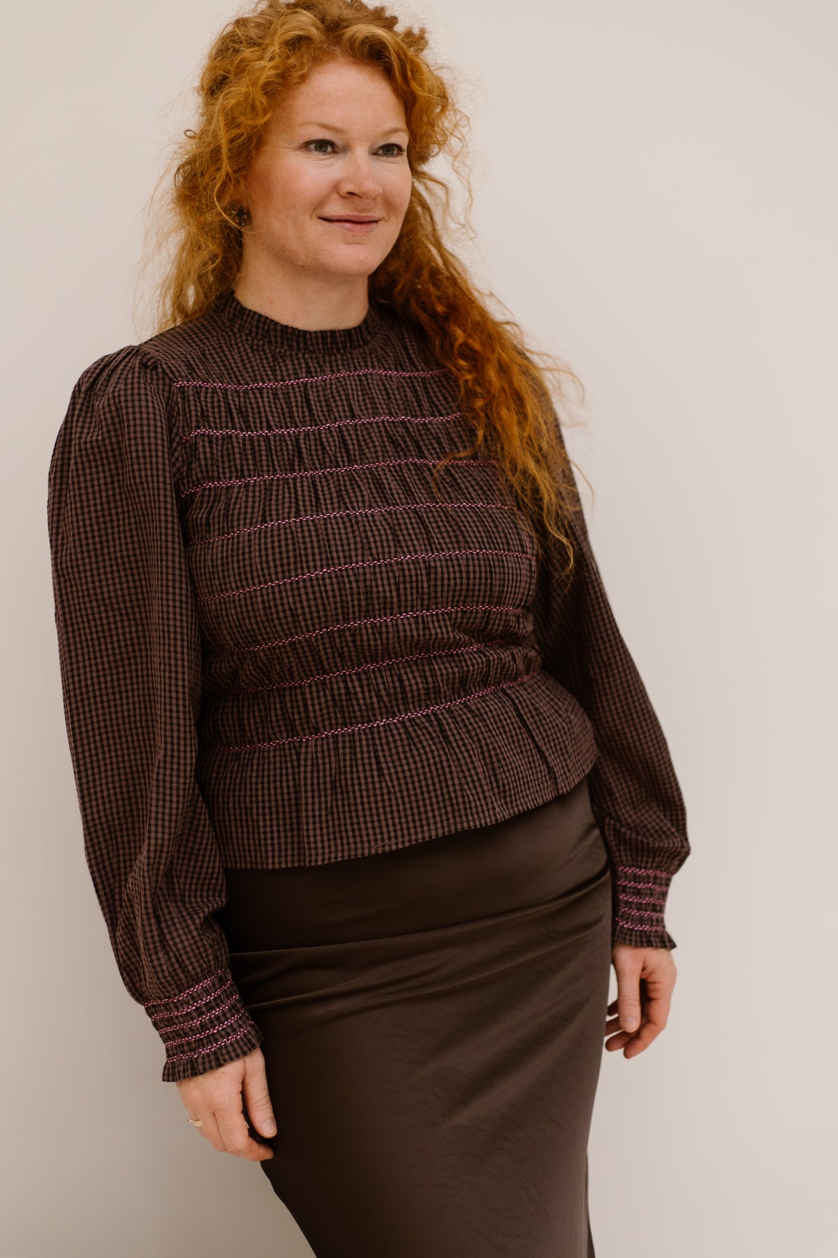 Oliana check blouse brown