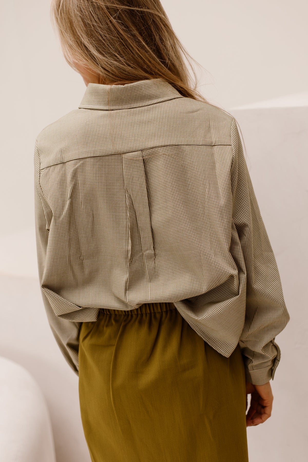 Check blouse green white