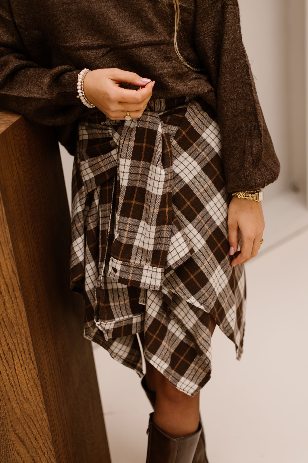 Ebby check skirt brown